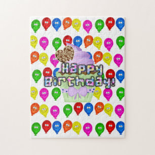 Happy Birthday Colourful Balloons Cupcake Jigsaw Puzzle