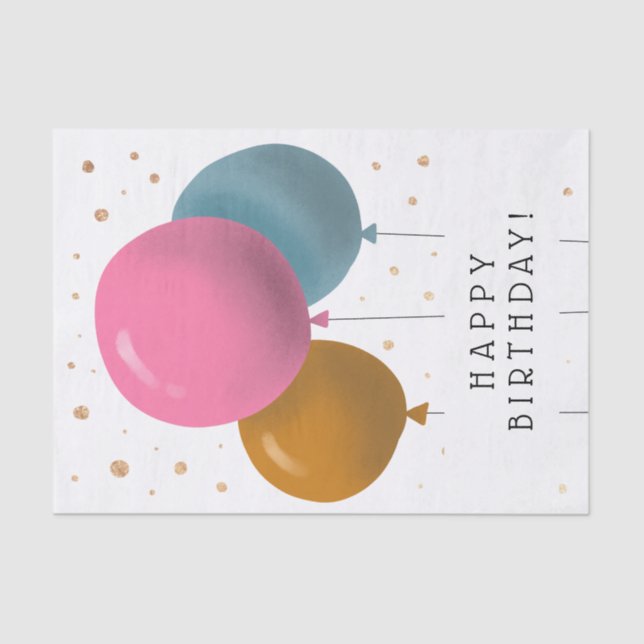 Happy Birthday Colourful Balloons Gold Confetti Tissue Paper (Front)