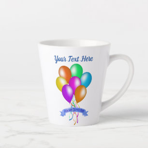 Happy Birthday Colourful Balloons Streamers Banner Latte Mug