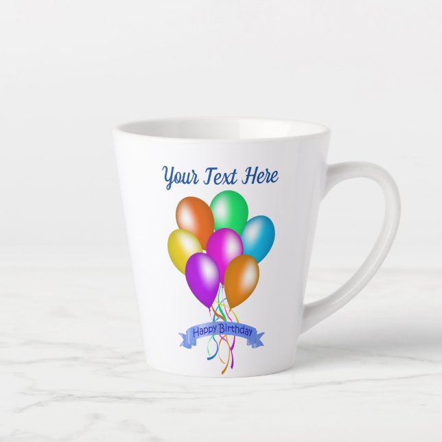 Happy Birthday Colourful Balloons Streamers Banner Latte Mug (Right)