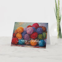 Happy Birthday Colourful Balls of Wool Yarn
