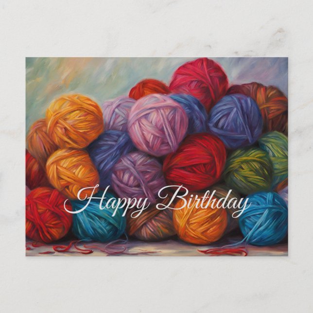 Happy Birthday Colourful Balls of Wool Yarn  Postcard (Front)