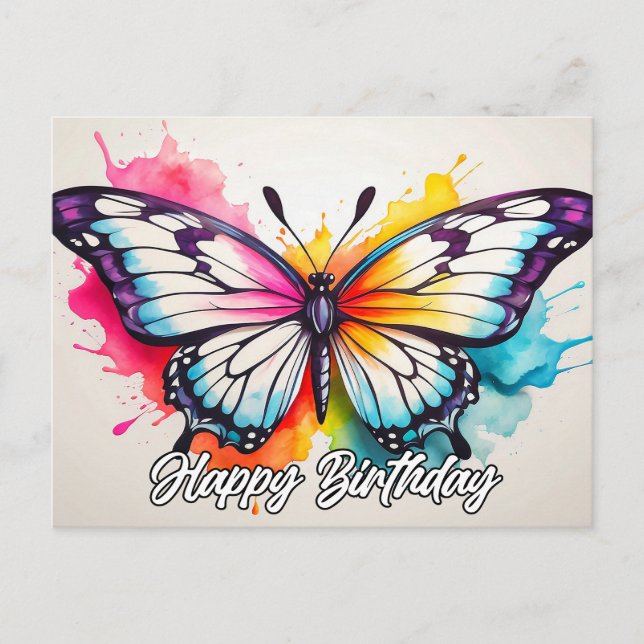 Happy Birthday Colourful Beautiful Butterfly Postcard (Front)