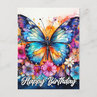 Happy Birthday | Colourful Beautiful Butterfly Postcard