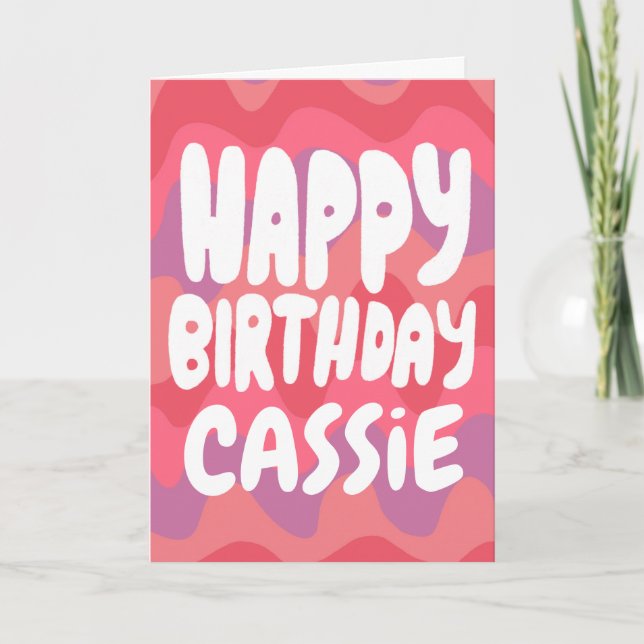 HAPPY BIRTHDAY Colourful Bight Pink Stripes CUSTOM Card (Front)