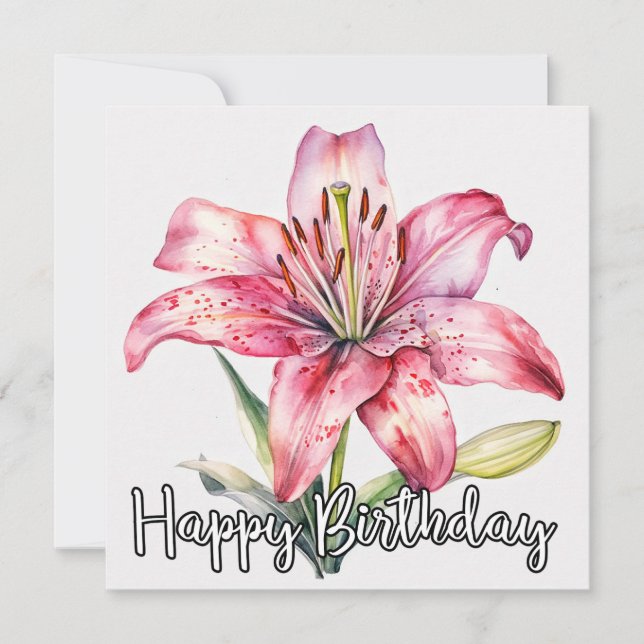 Happy Birthday | Colourful Blooming Lily Flower (Front)