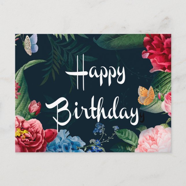 Happy Birthday, colourful blooms, Postcard (Front)