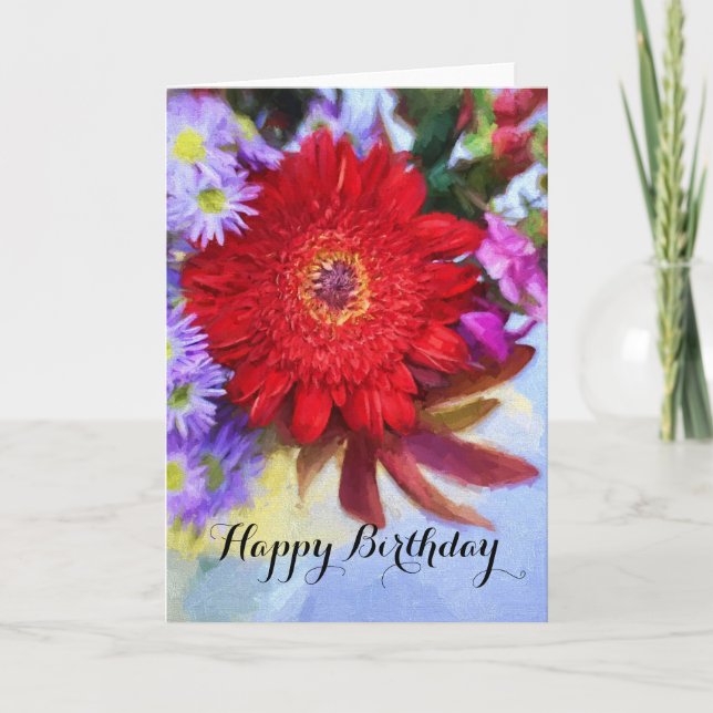 Happy Birthday Colourful Bouquet Painting Card (Front)
