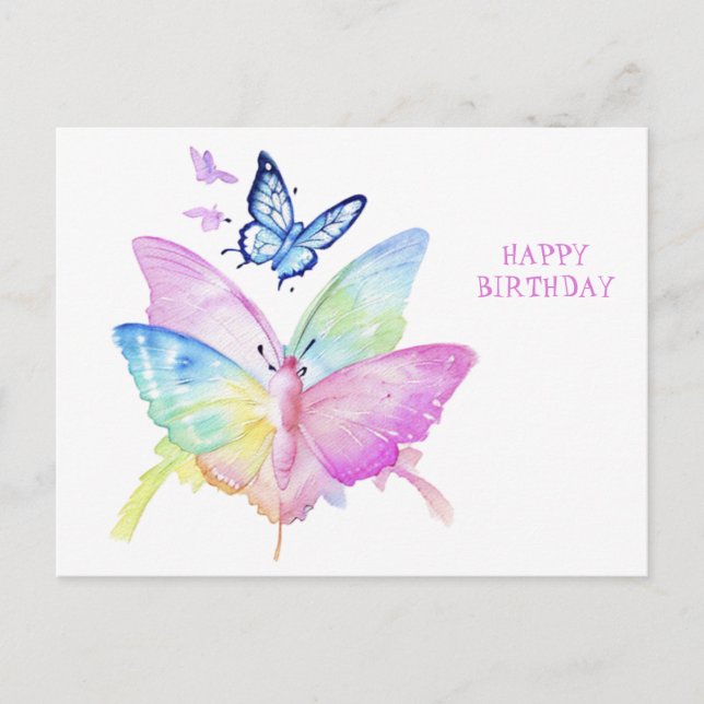 Happy Birthday,colourful butterflies, watercolor Postcard (Front)