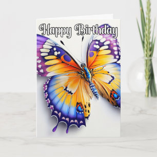 Happy Birthday Colourful Butterfly Illustration Card