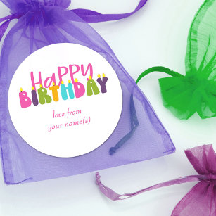 Happy Birthday Colourful Candle Typography Classic Round Sticker