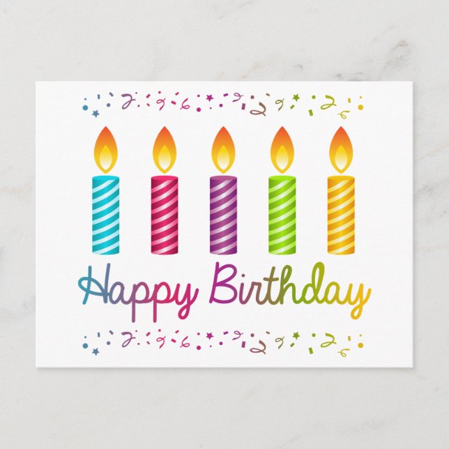 Happy Birthday Colourful Candles  Postcard (Front)