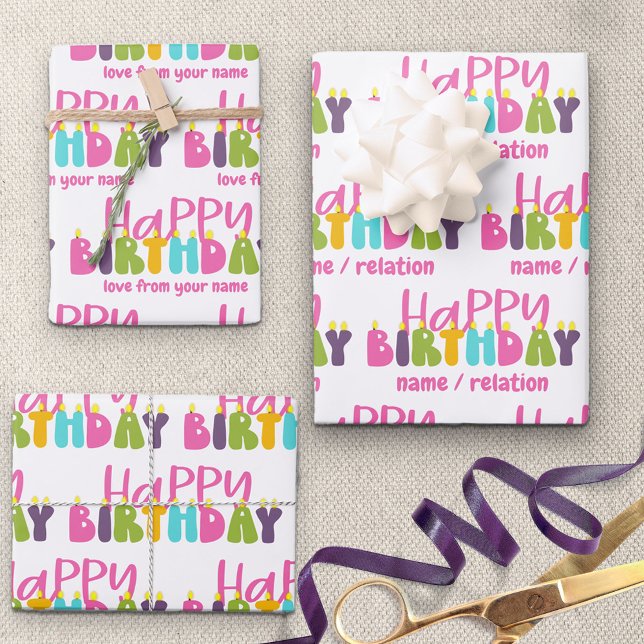 Happy Birthday Colourful Candles Set of 3 Wrapping Paper Sheet (Creator Uploaded)