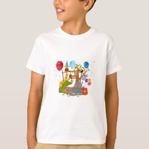 happy birthday colourful cartoon animal Zoo T-Shir T-Shirt