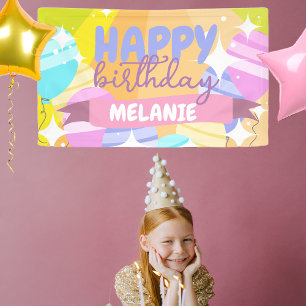 Happy Birthday Colourful Cartoon Balloons Sparkles Banner