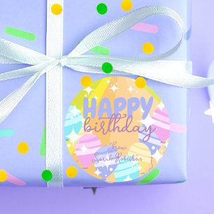 Happy Birthday Colourful Cartoon Balloons Sparkles Classic Round Sticker