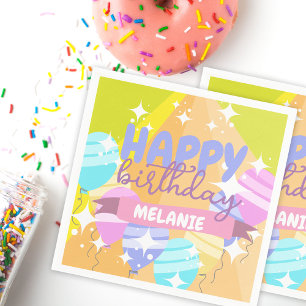 Happy Birthday Colourful Cartoon Balloons Sparkles Napkin
