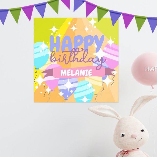 Happy Birthday Colourful Cartoon Balloons Sparkles Poster (Creator Uploaded)