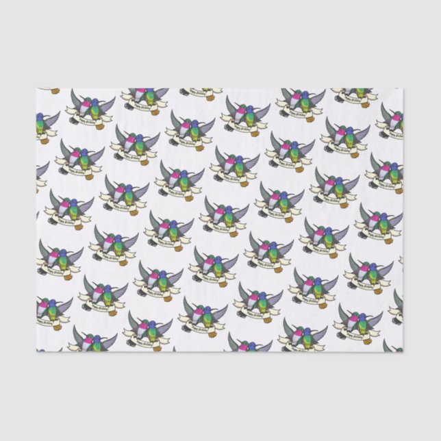 Happy Birthday Colourful Cartoon Hummingbirds Tissue Paper (Front)