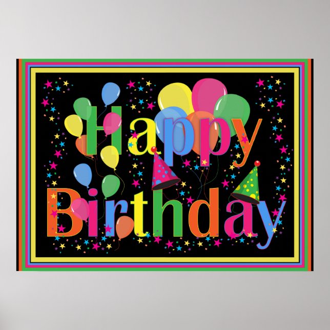 Happy Birthday Colourful Celebration Poster (Front)