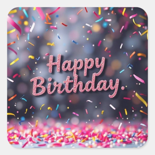 Happy Birthday Colourful Confetti & Sweets Square Sticker (Front)