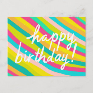 HAPPY BIRTHDAY Colourful Cool & Fun Rainbow Stripe Postcard