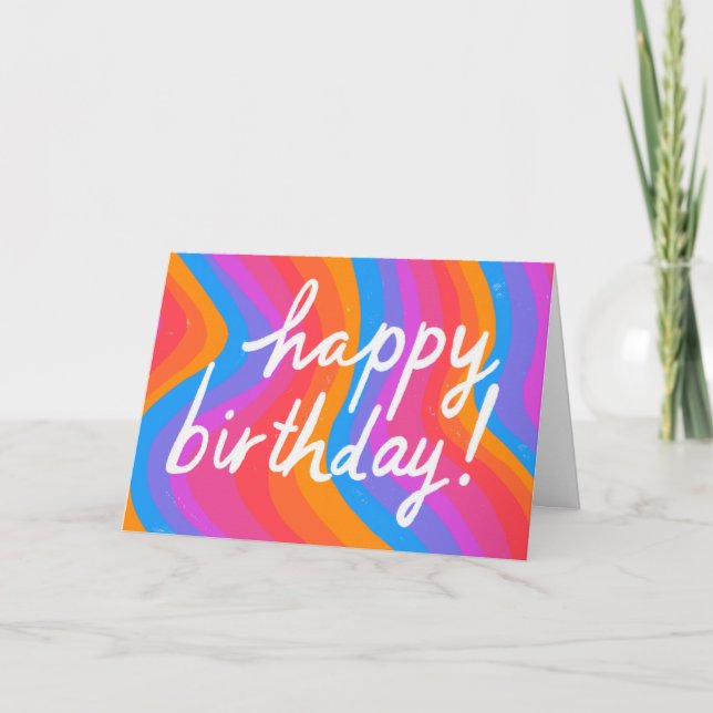 HAPPY BIRTHDAY Colourful Cool & Fun Stripes CUSTOM Card (Front)