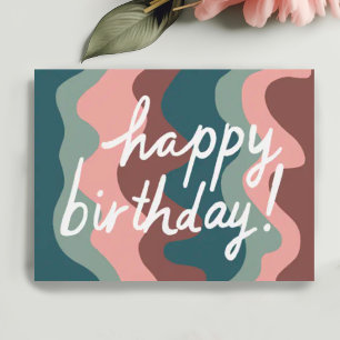 HAPPY BIRTHDAY Colourful Cool & Fun Wavy Stripes Postcard