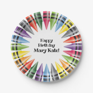 Happy Birthday Colourful Crayons Kid's Paper Plate
