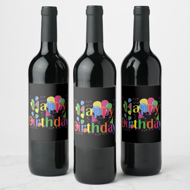 Happy Birthday, colourful design, Wine Label (Bottles)