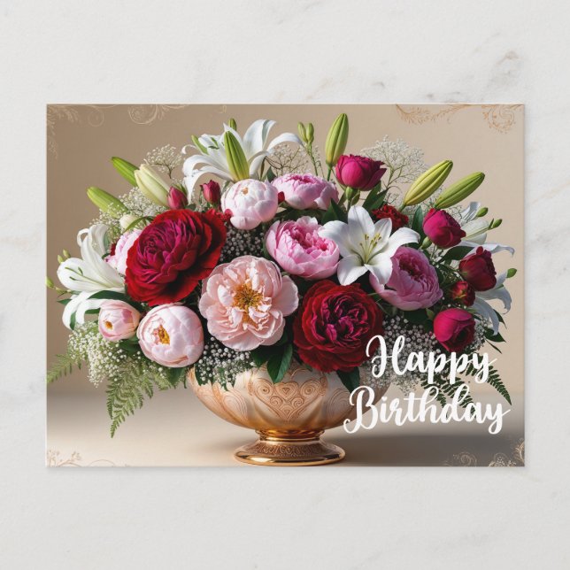 Happy Birthday Colourful Floral Bouquet  Postcard (Front)
