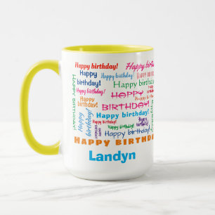 Happy Birthday Colourful Fun Bright Word Cloud Mug