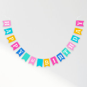 Happy Birthday Colourful Girls Party Letters Bunting