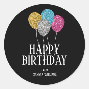 Happy Birthday Colourful Glitter Balloons Custom Classic Round Sticker