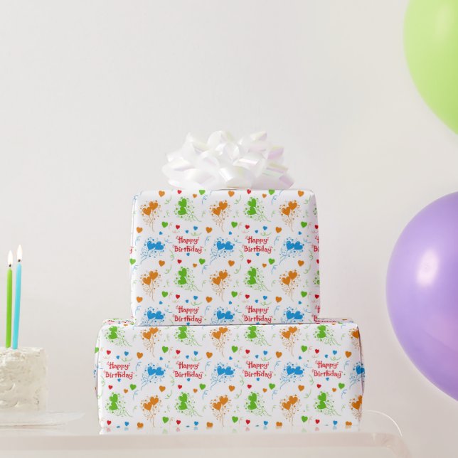 Happy Birthday Colourful Hearts Wrapping Paper (Party Gifts)