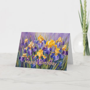 Happy Birthday Colourful Iris Flowers Card