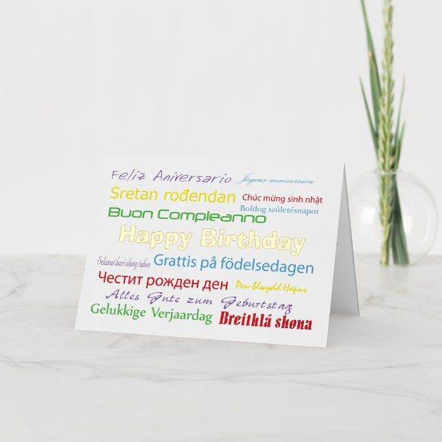 Happy Birthday Colourful Many Languages Foil Greeting Card (Front)