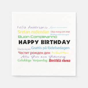 Happy Birthday Colourful Many Languages Typography Napkin