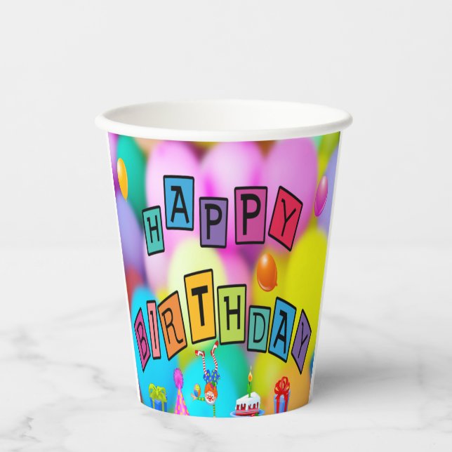 Happy Birthday Colourful Paper Party Cup (Front)