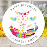 Happy Birthday Colourful Party Custom Text Classic Round Sticker<br><div class="desc">Customise the text,  and easily create your personalised sticker. Click EDIT to change the text colour or background colour. You can also TRANSFER this DESIGN on other Zazzle products and adjust it to fit most Zazzle items. Thank you for choosing our designs and stopping by the Standard Studio Designs.</div>