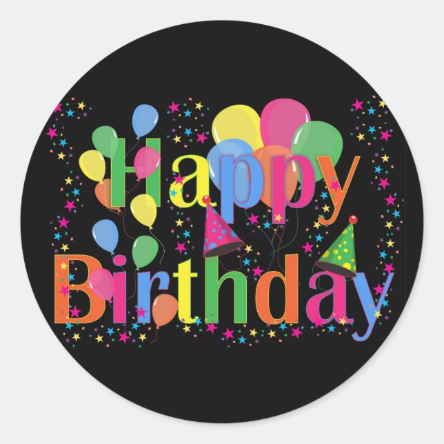 Happy Birthday, colourful party design Classic Round Sticker (Front)