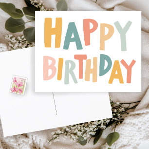 HAPPY BIRTHDAY Colourful Pastel Handlettering Cute Postcard