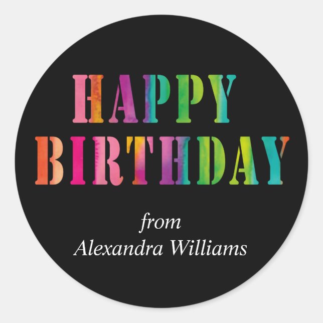 Happy Birthday Colourful Personalised Classic Round Sticker (Front)