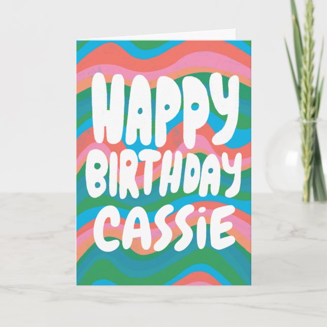 HAPPY BIRTHDAY Colourful Pink Green Stripes CUSTOM Card (Front)