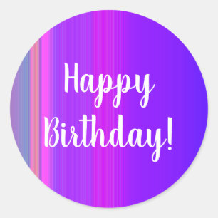 Happy Birthday Colourful Purple striped Classic Round Sticker