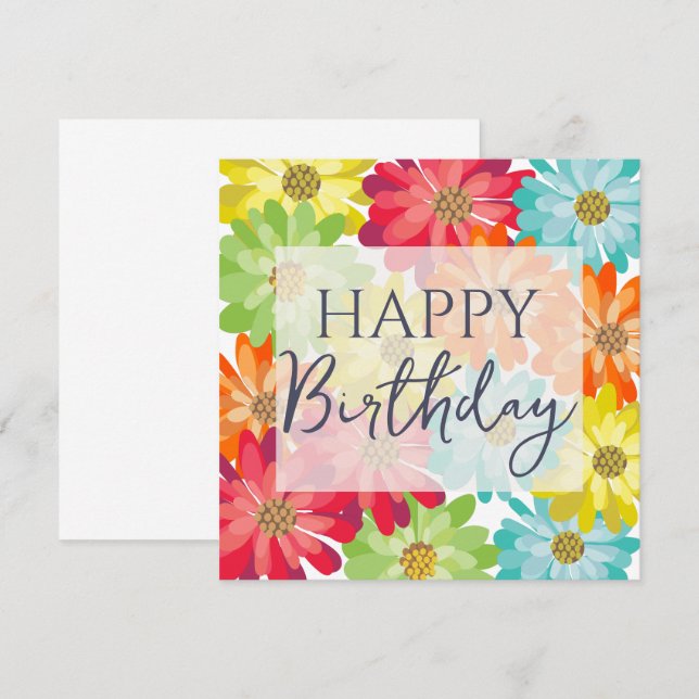 Happy Birthday Colourful Spring Flowers     Card (Front/Back)