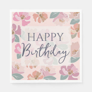 Happy Birthday Colourful Spring Flowers Napkin