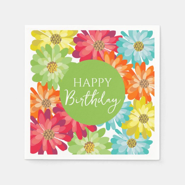 Happy Birthday Colourful Spring Flowers       Napkin (Front)