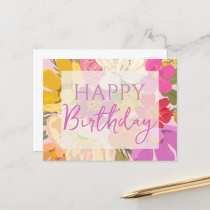 Happy Birthday Colourful Spring Flowers     Postcard