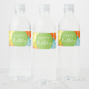Happy Birthday Colourful Spring Flowers       Water Bottle Label